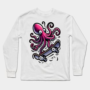 Inky Glide: Octopus Skateboard Adventure Long Sleeve T-Shirt